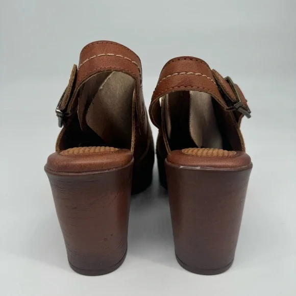 B.O.C. Women’s 8M Cecilia Brown Leather Platform Heeled Clog Clogs Shoes - Picture 4 of 13